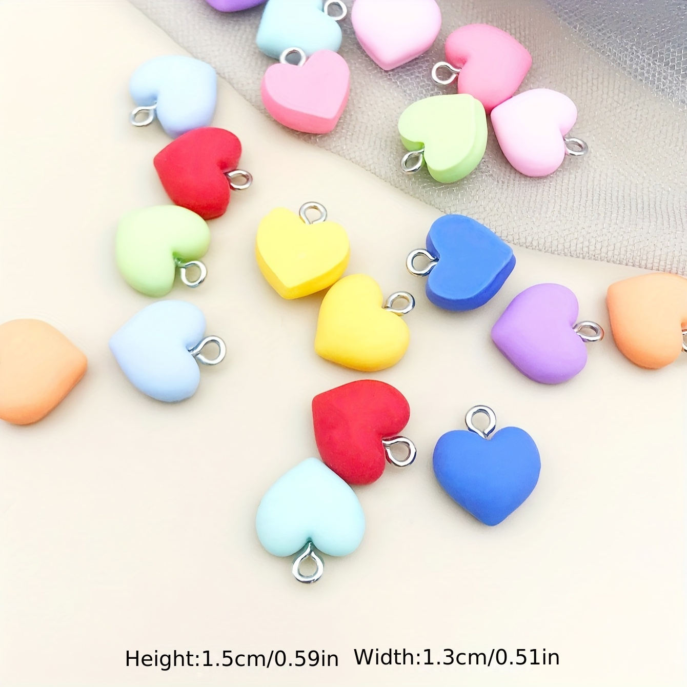 20pcs Colorful Resin Heart Charms for DIY Crafting